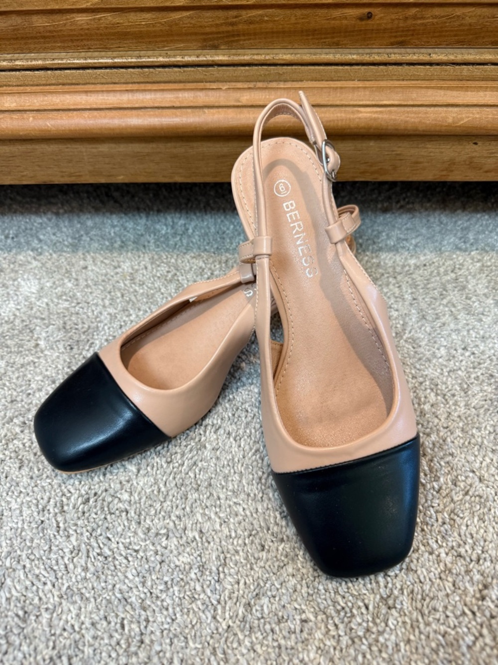 Berness Nude and Black Slingback Block Heels